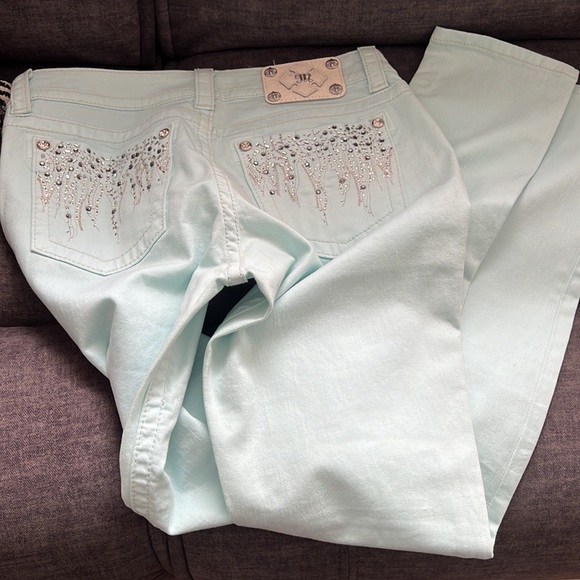 Miss Me -Aqua pair new w/tag. Others worn once. Blue and Yellow pair capris. - Picture 2 of 6